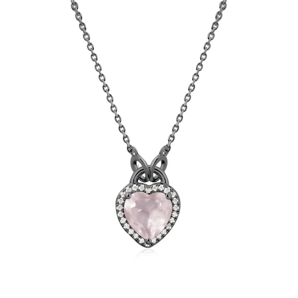 Heart Shaped Rose Quartz Halo Pendant Necklace