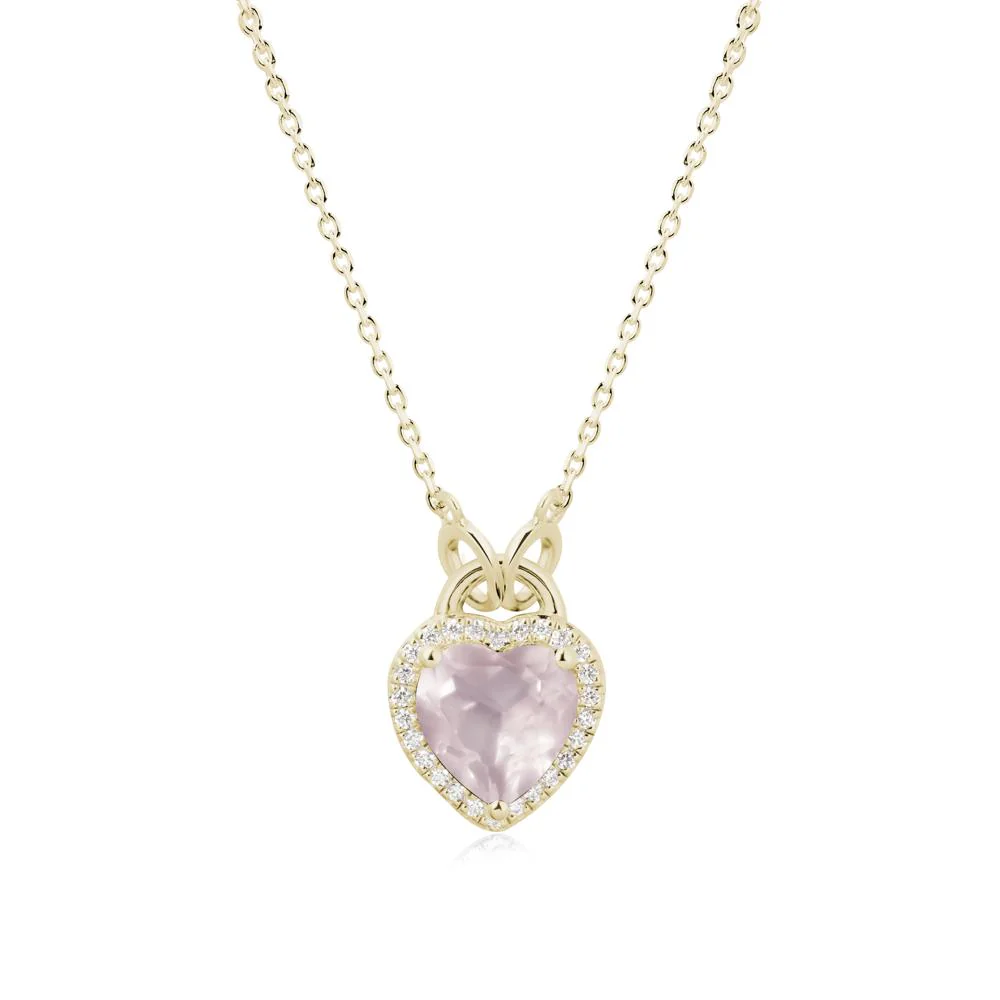 Heart Shaped Rose Quartz Halo Pendant Necklace - Image 4