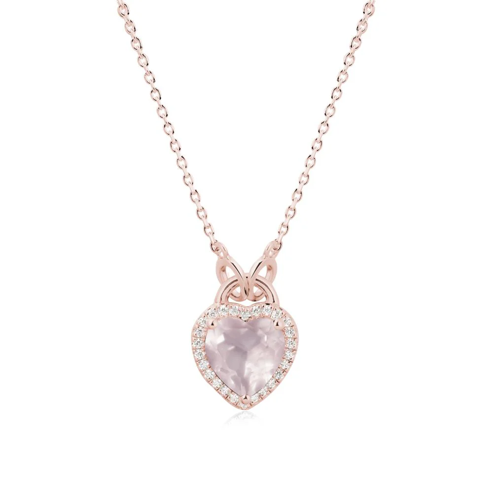 Heart Shaped Rose Quartz Halo Pendant Necklace - Image 5