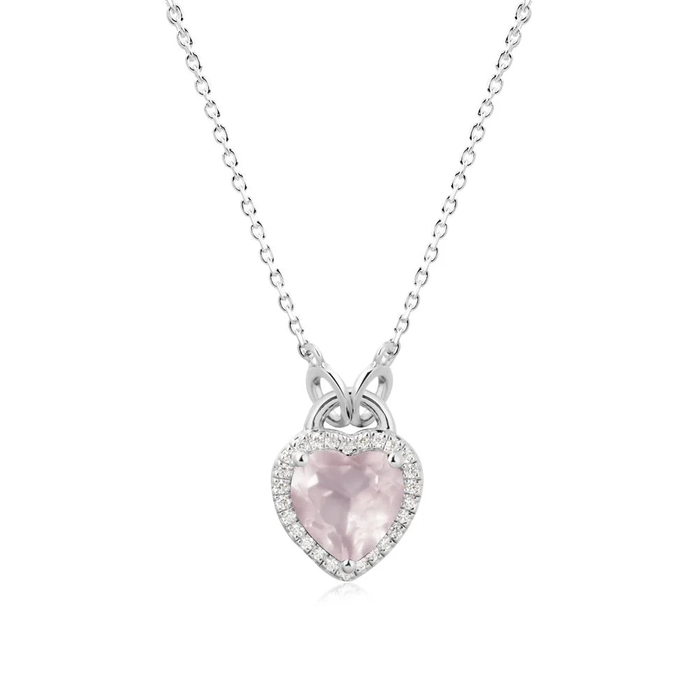 Heart Shaped Rose Quartz Halo Pendant Necklace - Image 6
