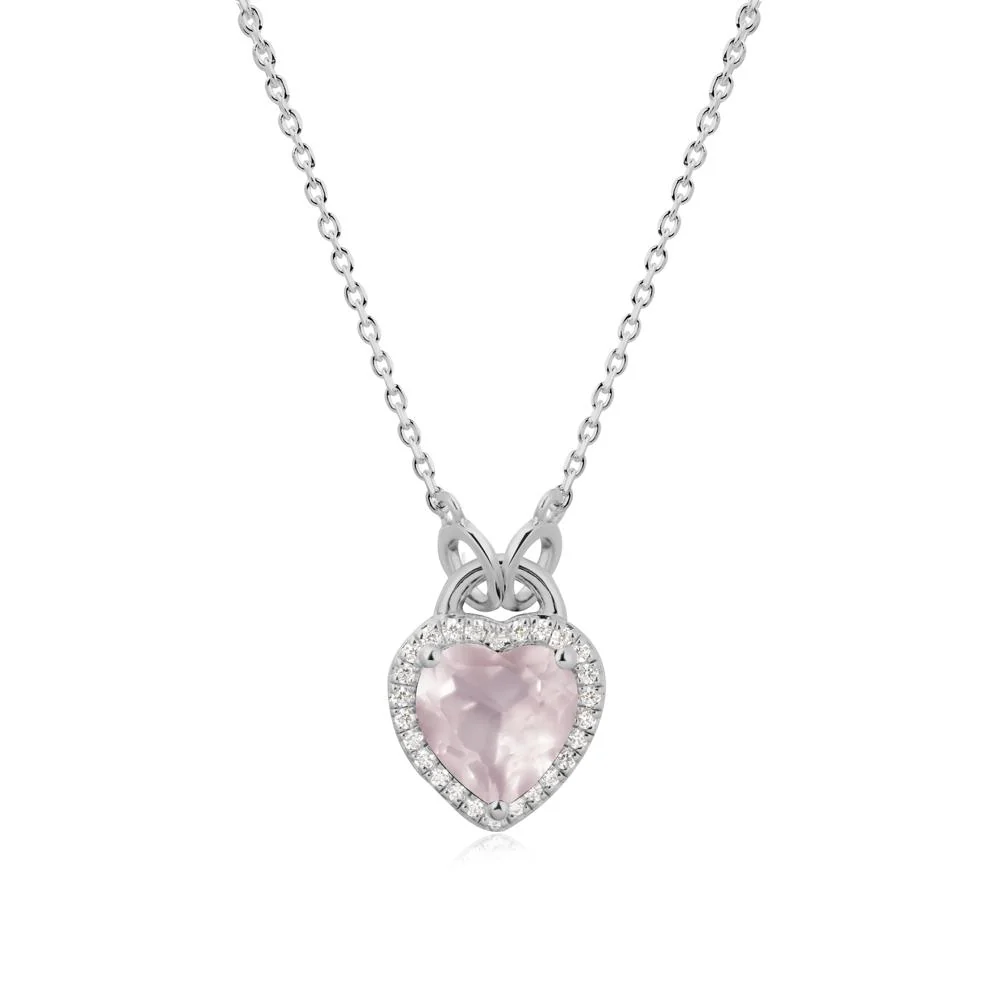 Heart Shaped Rose Quartz Halo Pendant Necklace - Image 8