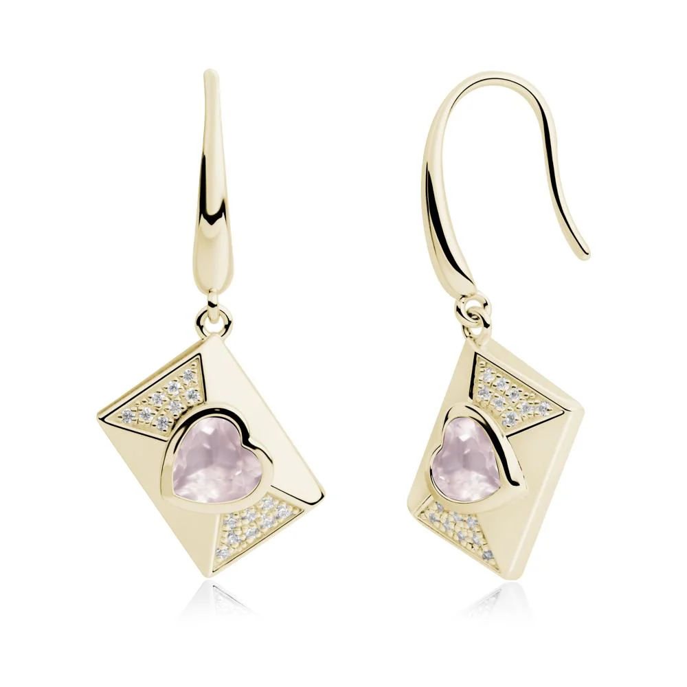 Heart Shaped Rose Quartz Love Letter Envelope Eearrings - Image 9