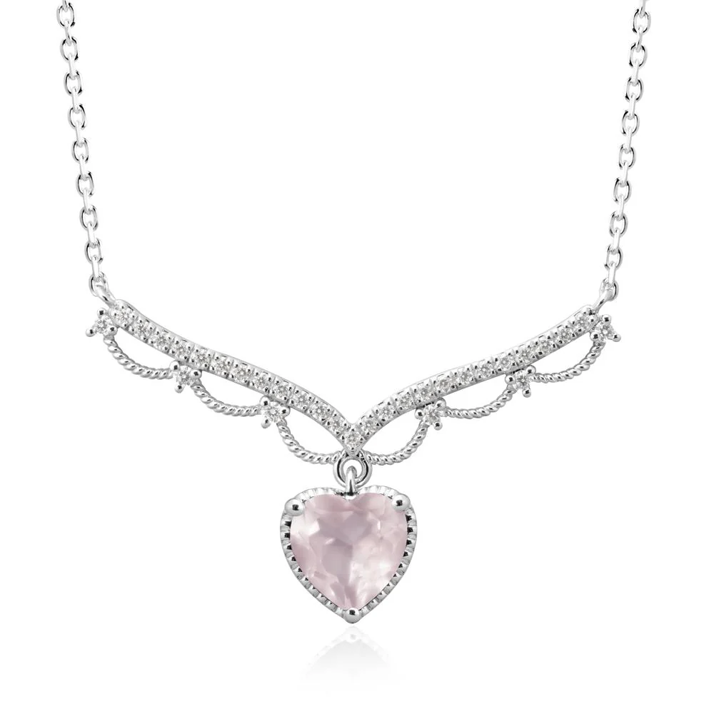 Heart Shaped Rose Quartz Necklace with Pave Accents
