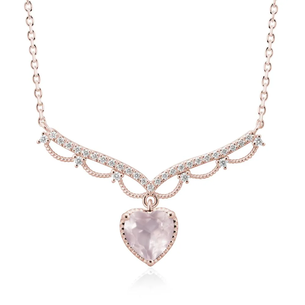 Heart Shaped Rose Quartz Necklace with Pave Accents - Image 2