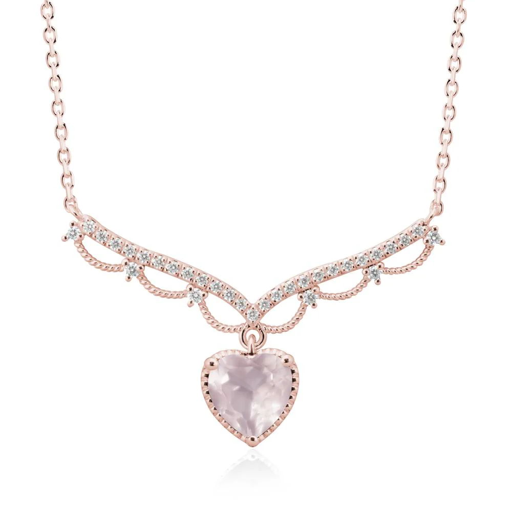Heart Shaped Rose Quartz Necklace with Pave Accents - Image 4