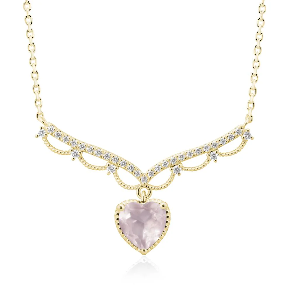 Heart Shaped Rose Quartz Necklace with Pave Accents - Image 6