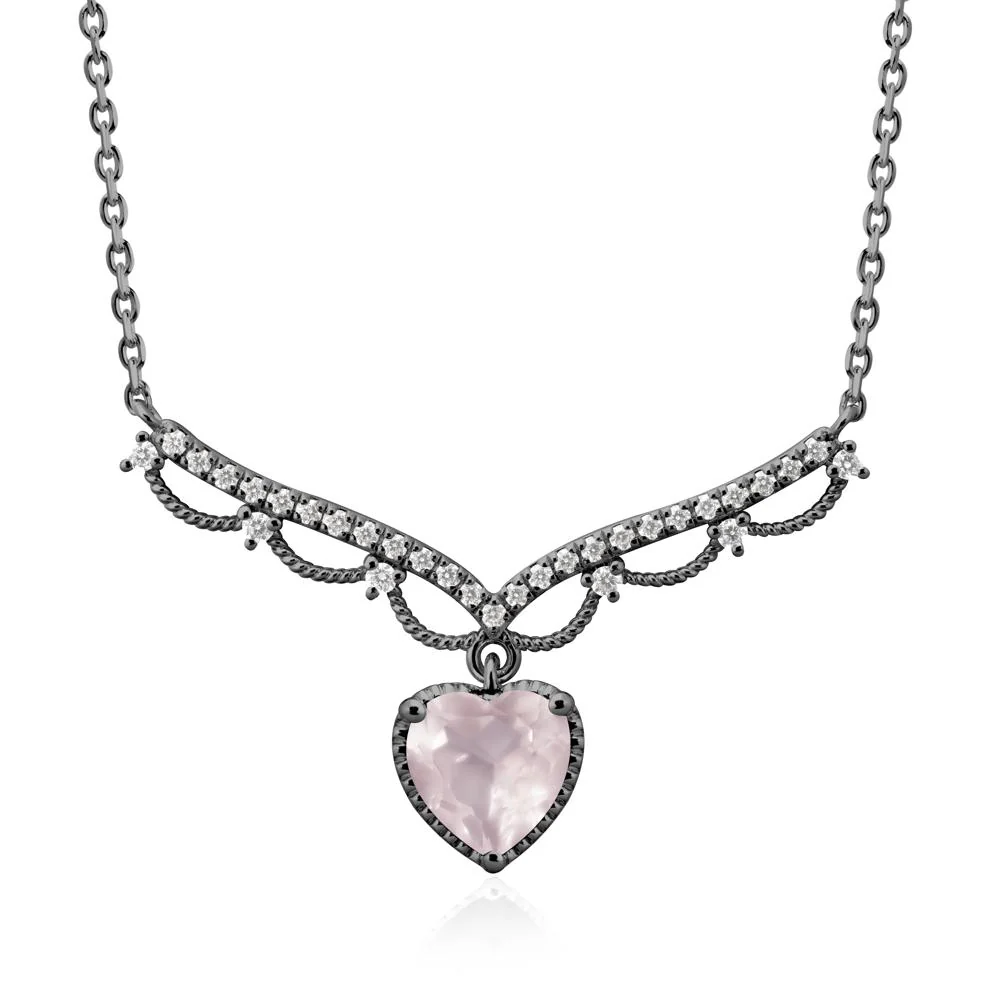 Heart Shaped Rose Quartz Necklace with Pave Accents - Image 7