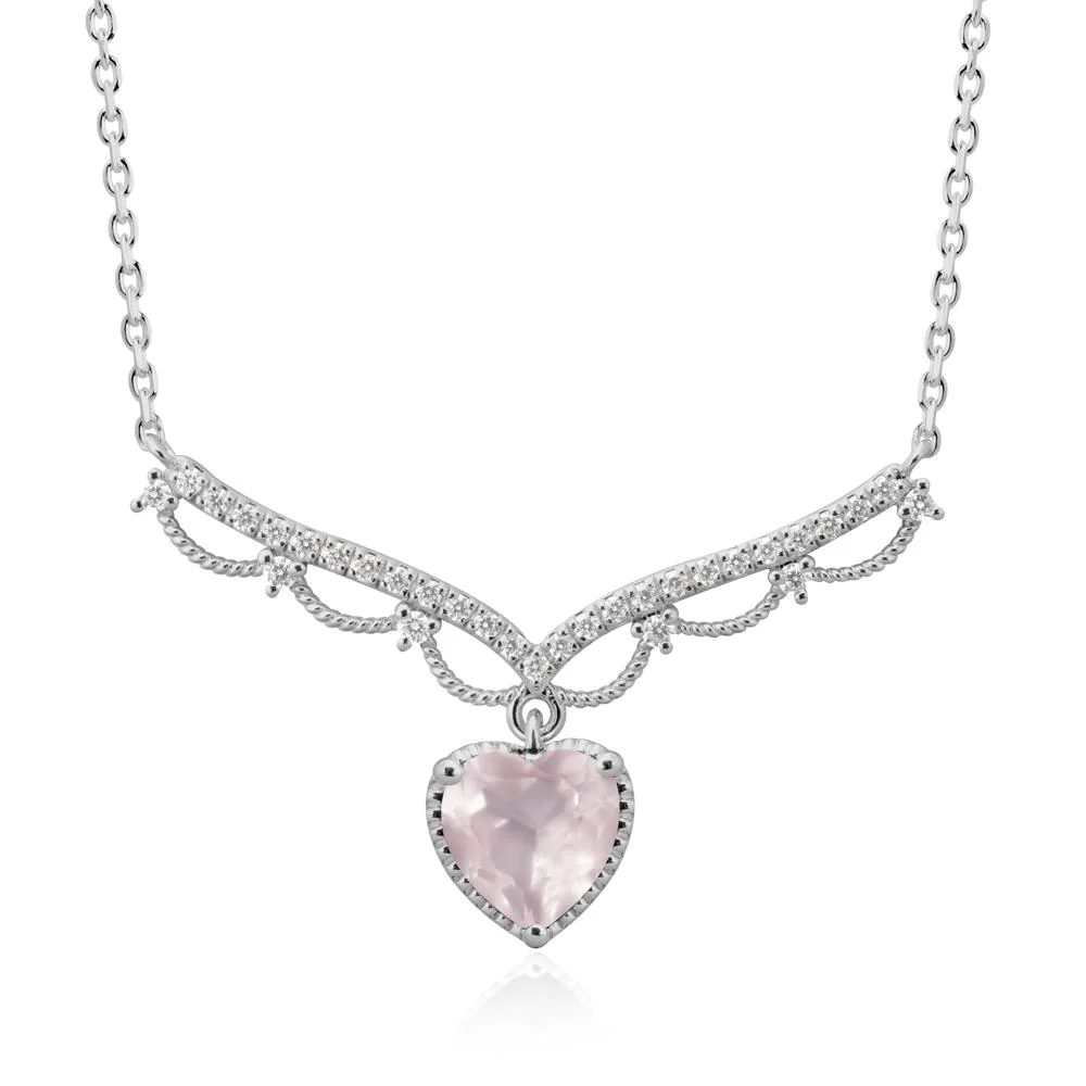 Heart Shaped Rose Quartz Necklace with Pave Accents - Image 8
