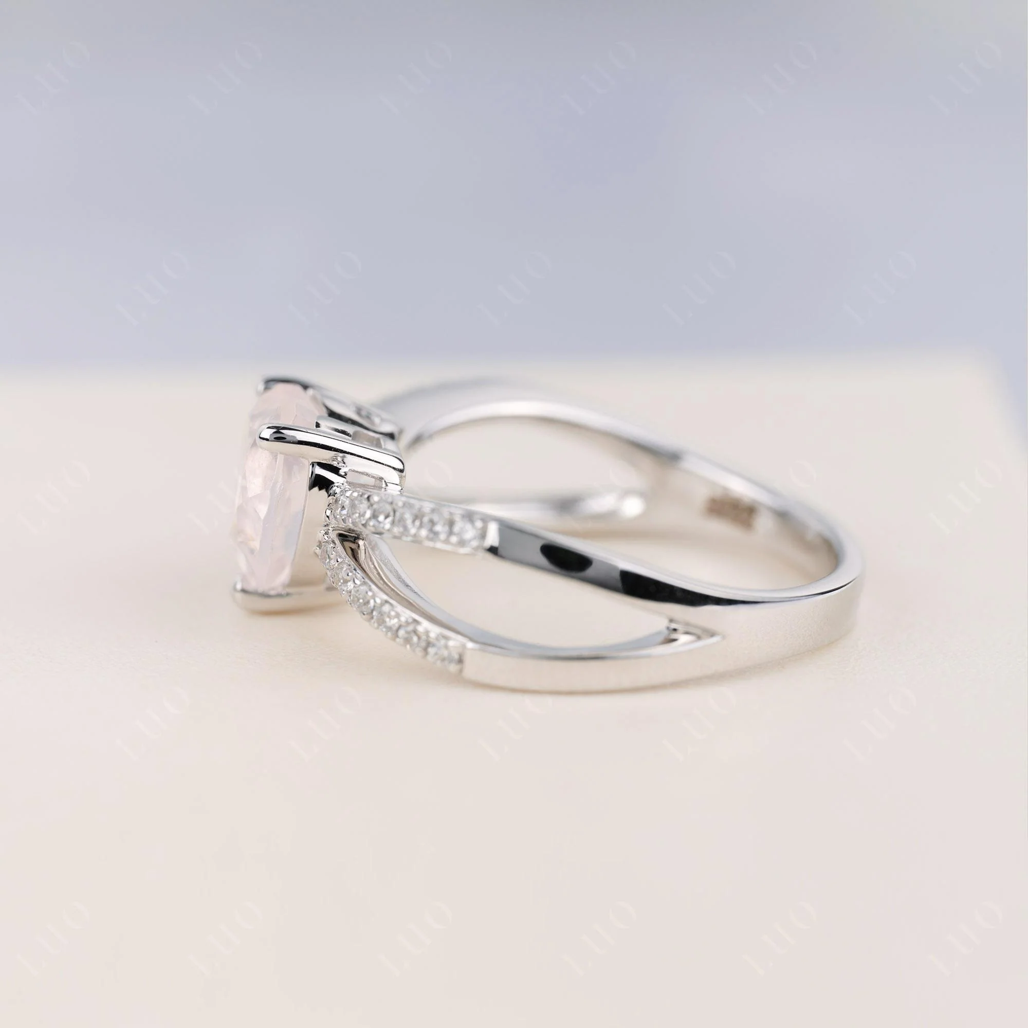 Heart Shaped Rose Quartz Ring Split Shank - Image 3