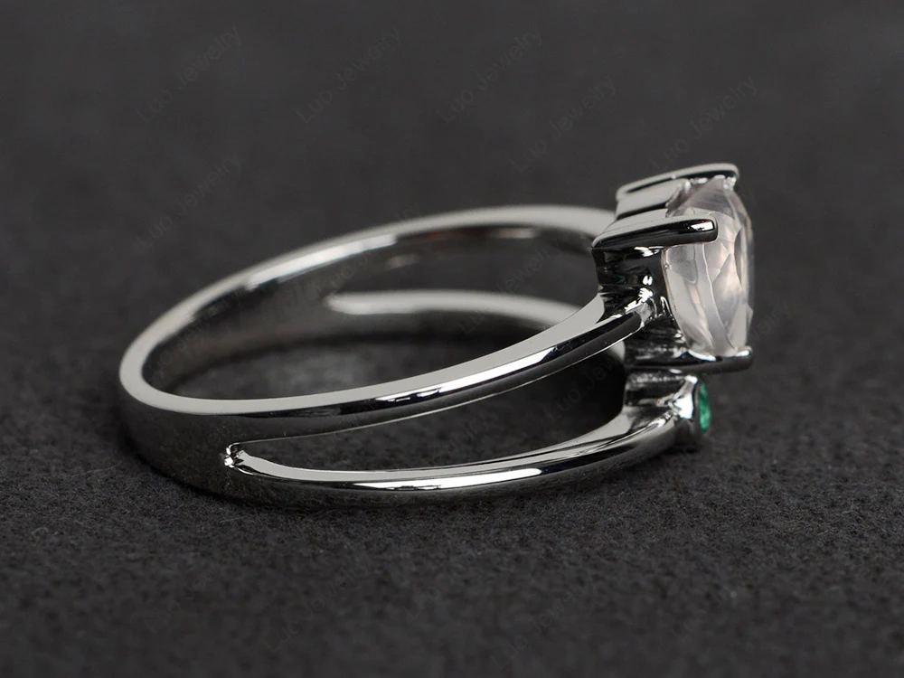 Heart Shaped Rose Quartz Split Shank Ring - Image 3
