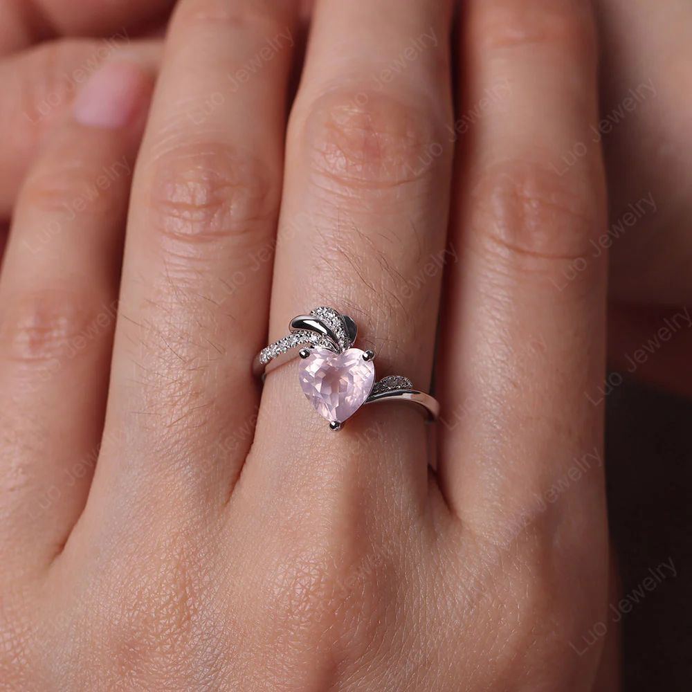 Heart Shaped Rose Quartz Strawberry Ring - Image 5