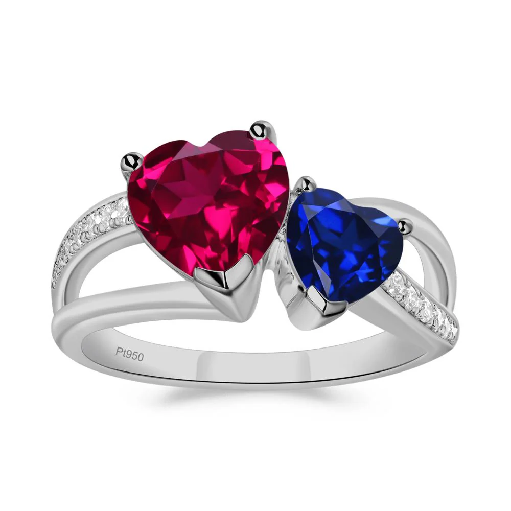Ruby and Sapphire Two Heart Ring - Image 5