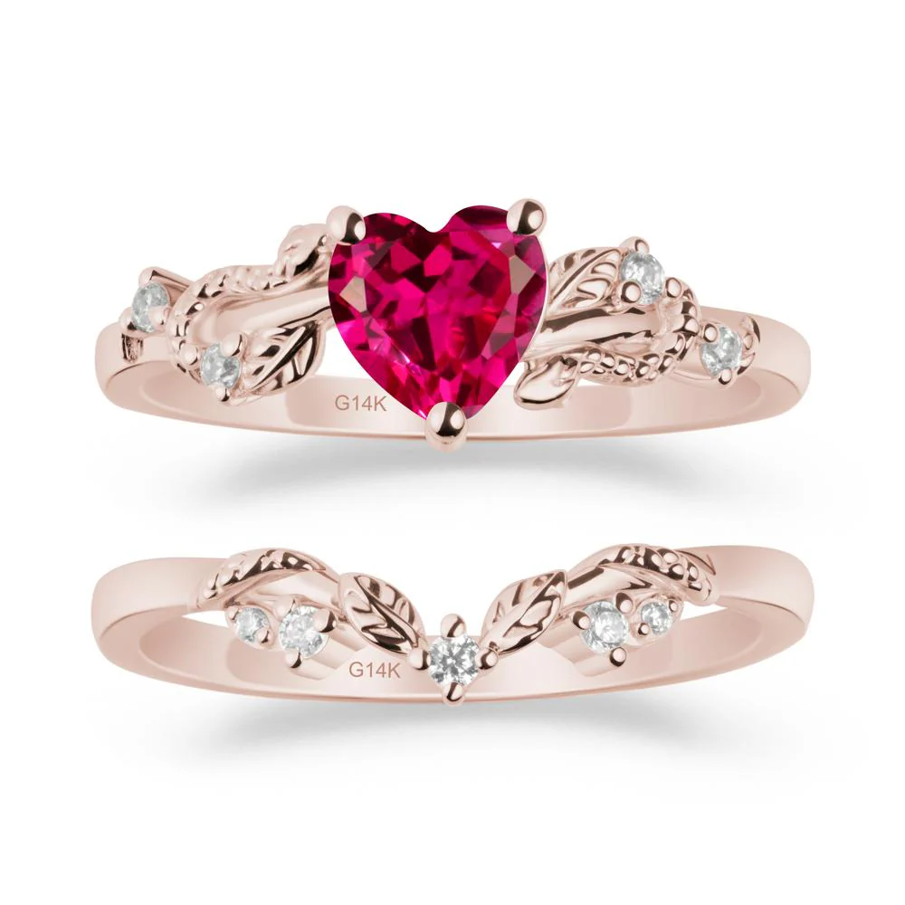 Heart Shaped Ruby Bridal Set