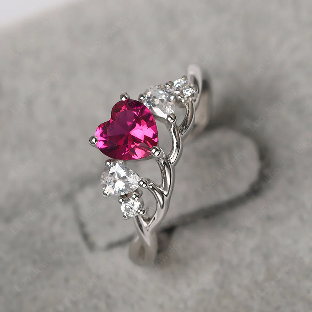 Heart Shaped Ruby Cluster Ring - Image 2
