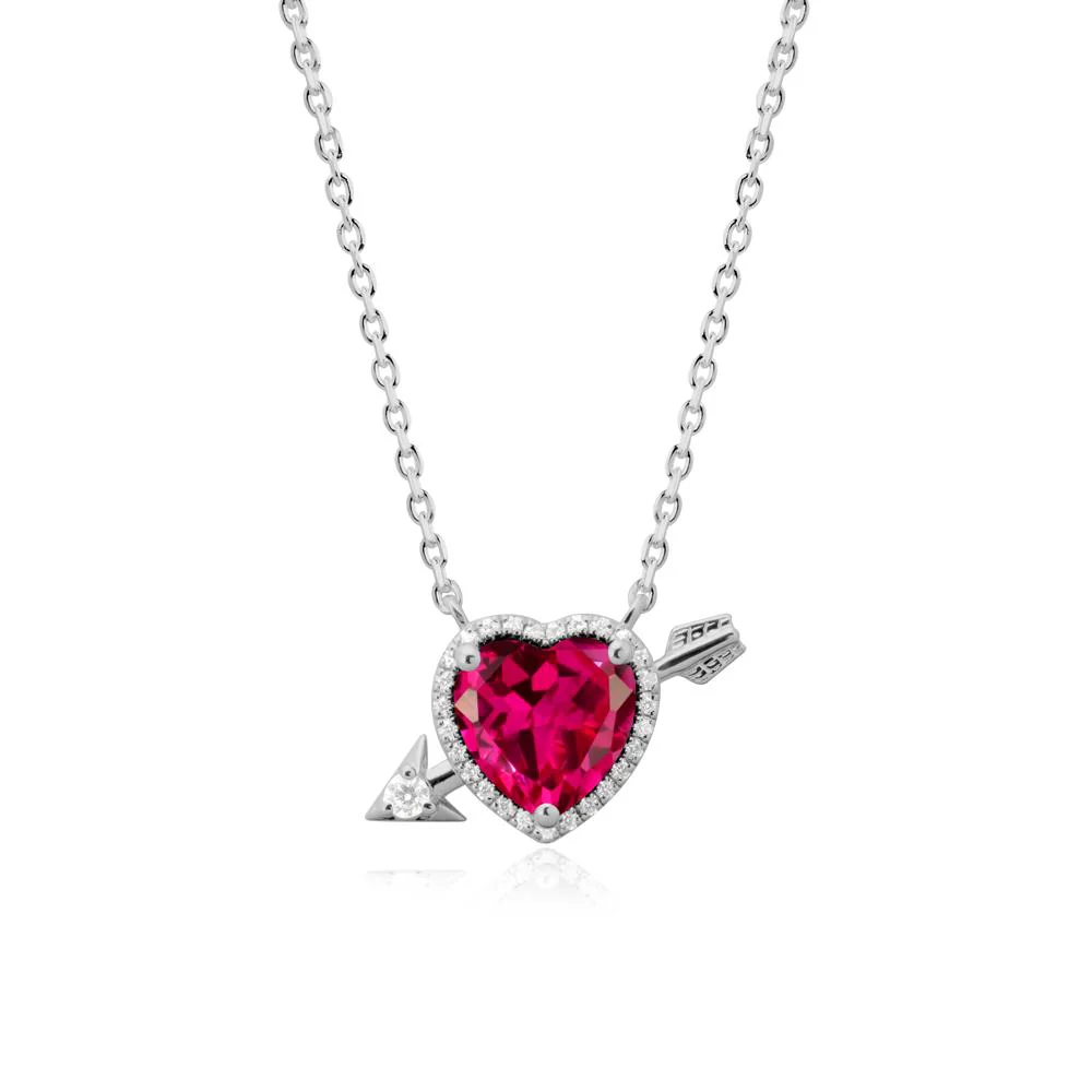 Heart Shaped Ruby Cupid's Arrow Necklace - Image 9