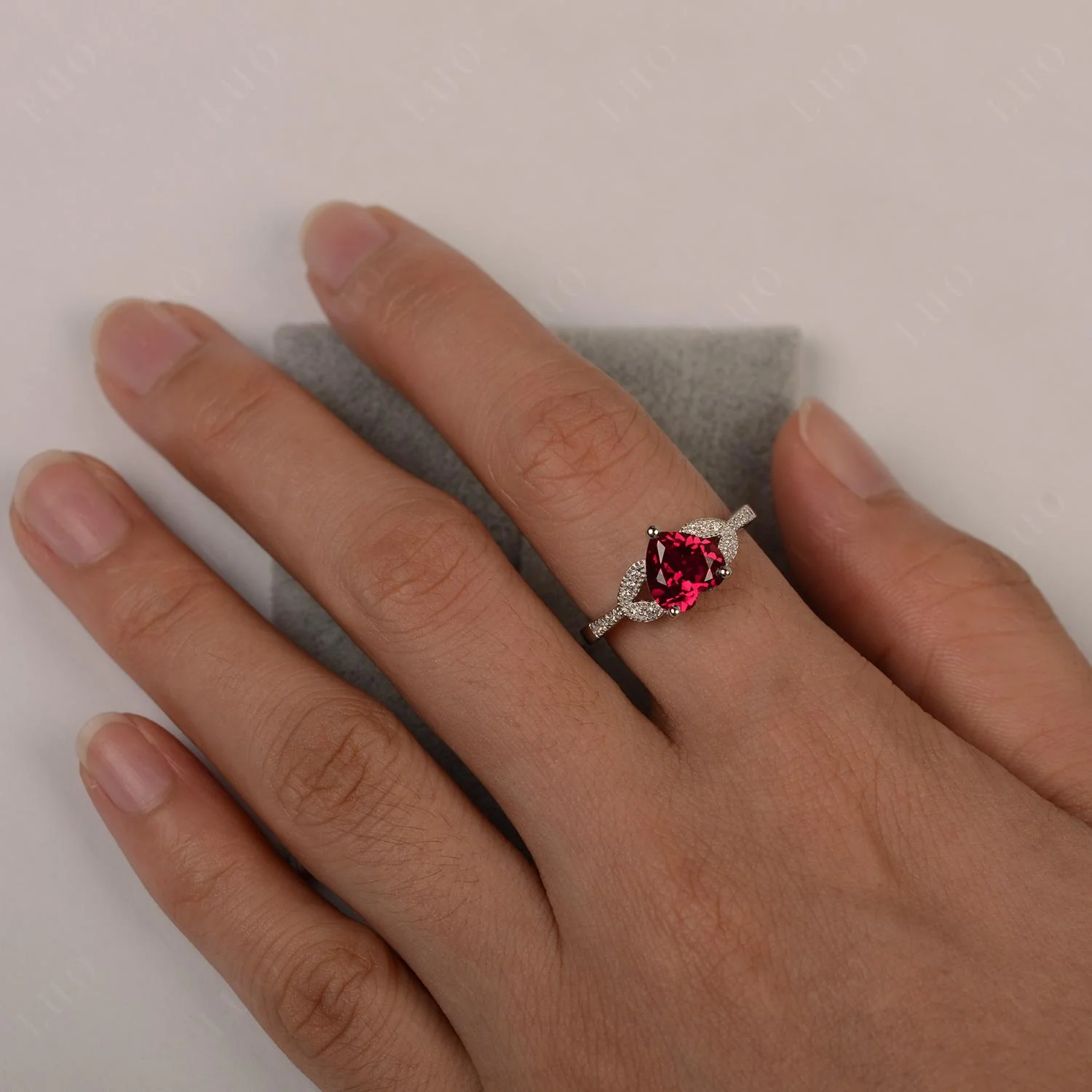 Heart Shaped Ruby Engagement Ring - Image 11