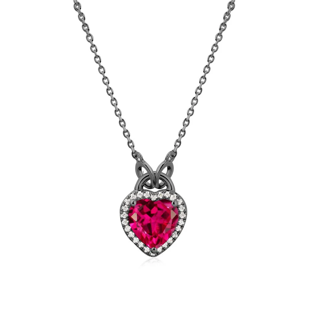 Heart Shaped Ruby Halo Necklace