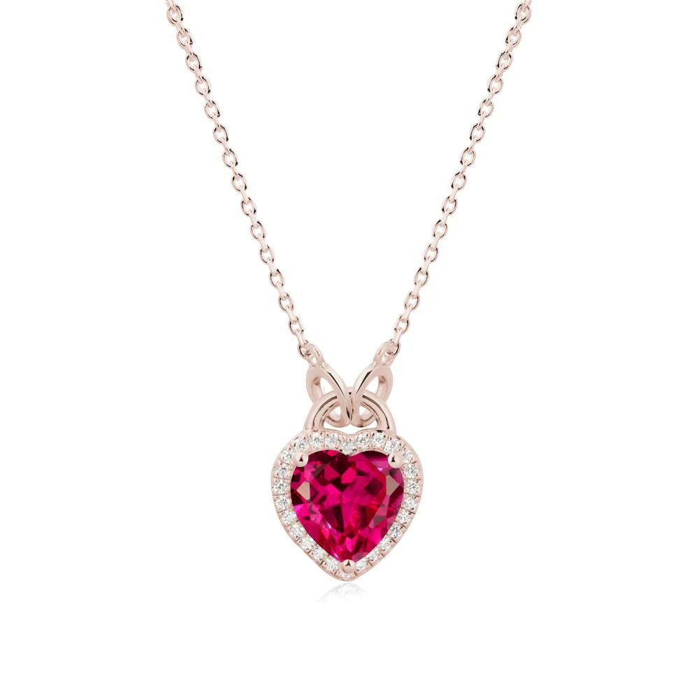 Heart Shaped Ruby Halo Necklace - Image 2