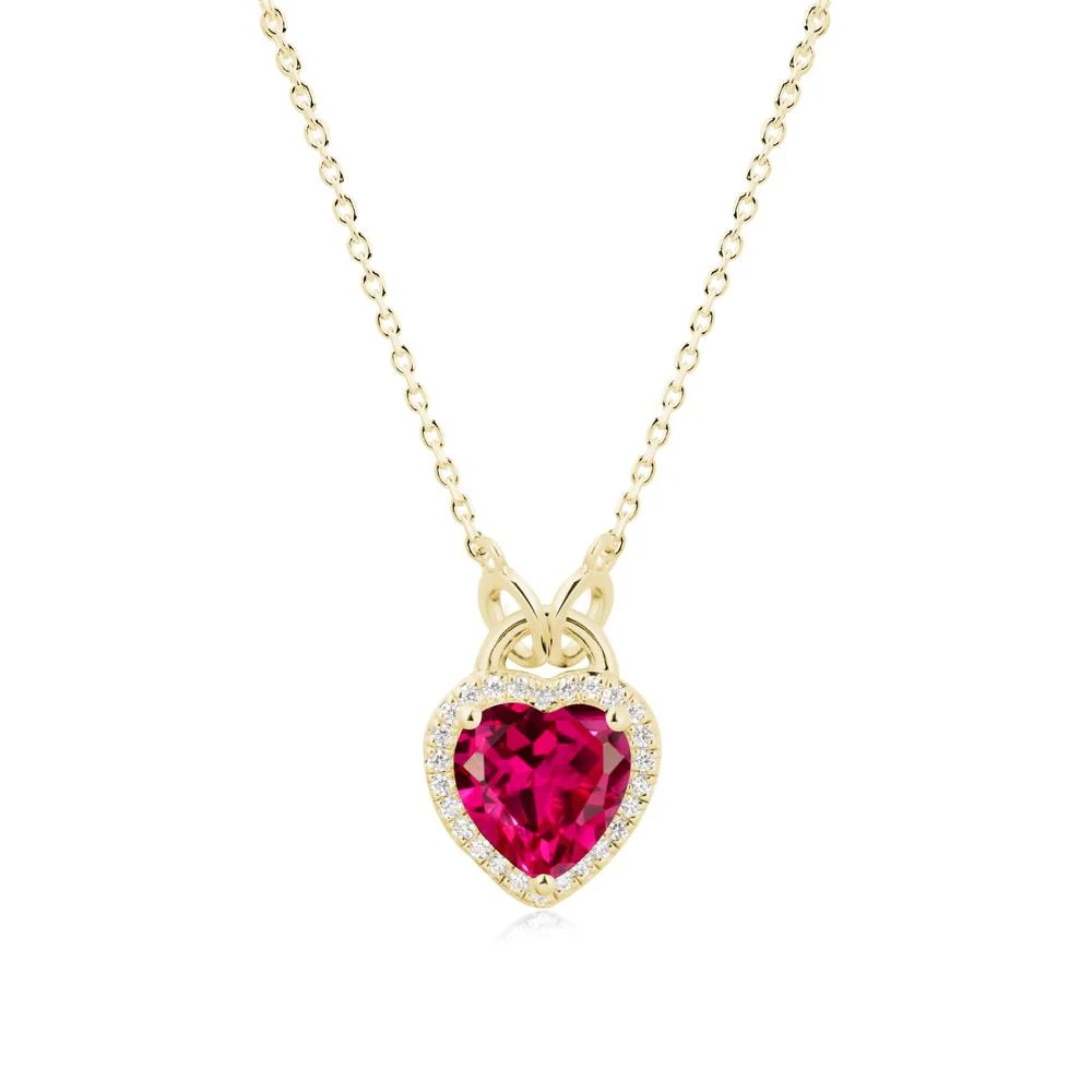 Heart Shaped Ruby Halo Necklace - Image 7