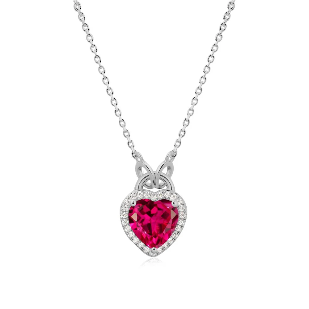 Heart Shaped Ruby Halo Necklace - Image 8
