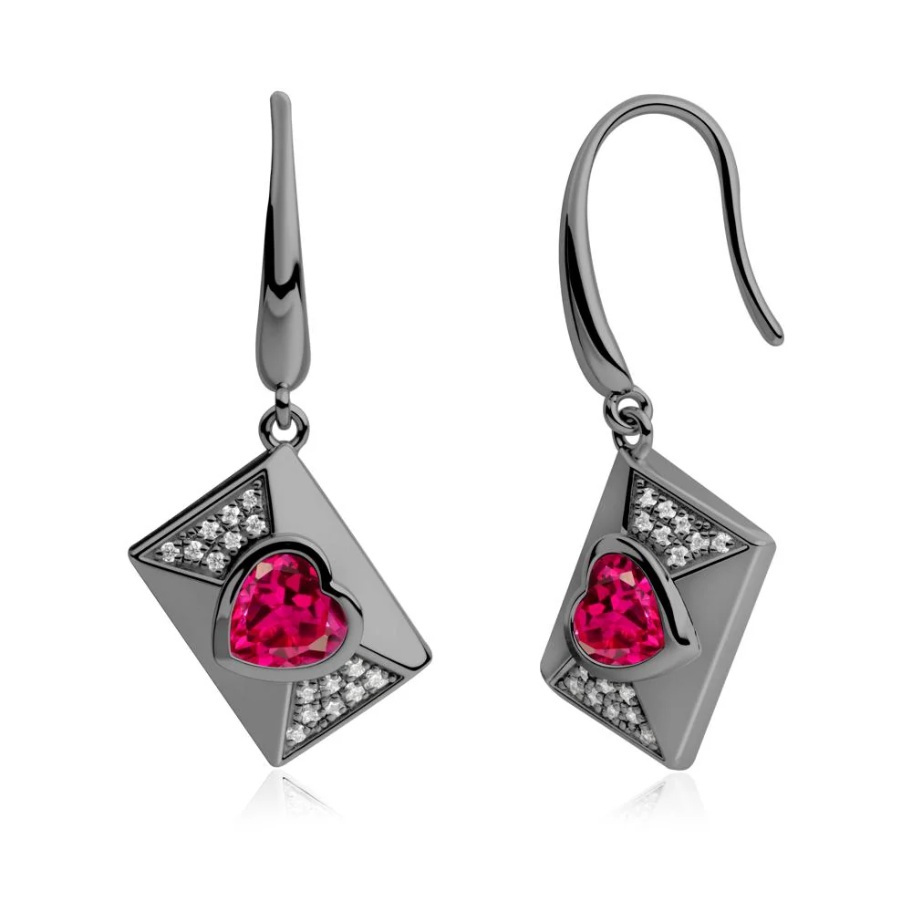 Heart Shaped Ruby Love Letter Envelope Eearrings - Image 6