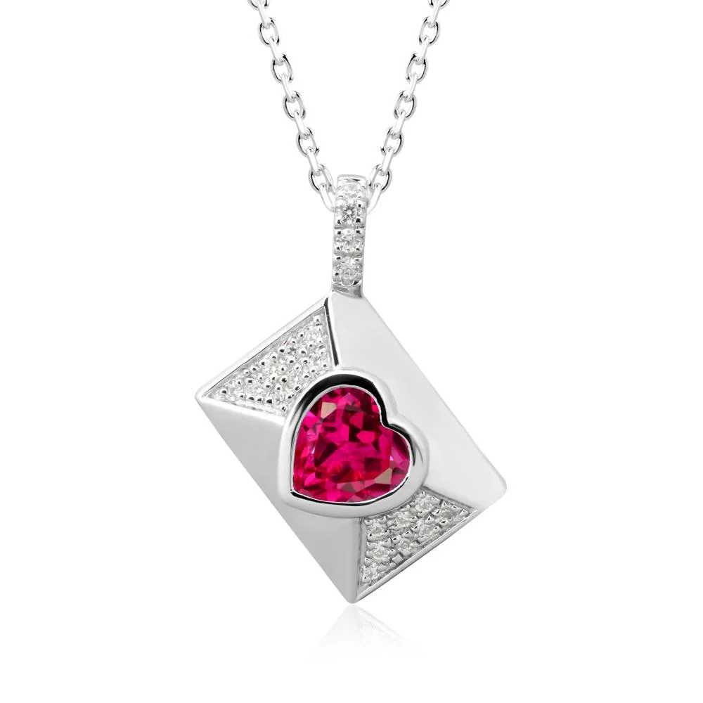 Heart Shaped Ruby Love Letter Envelope Pendant - Image 3