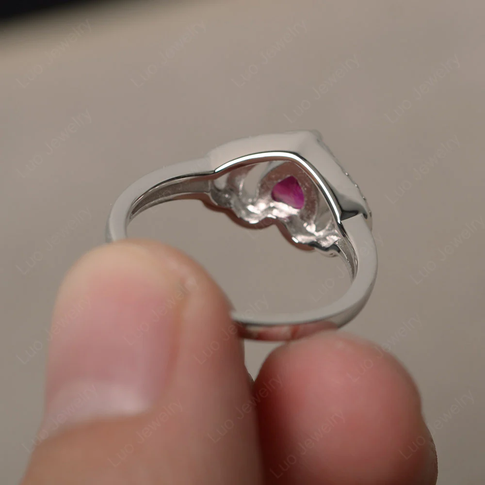 Ruby Double Halo Heart Ring - Image 2