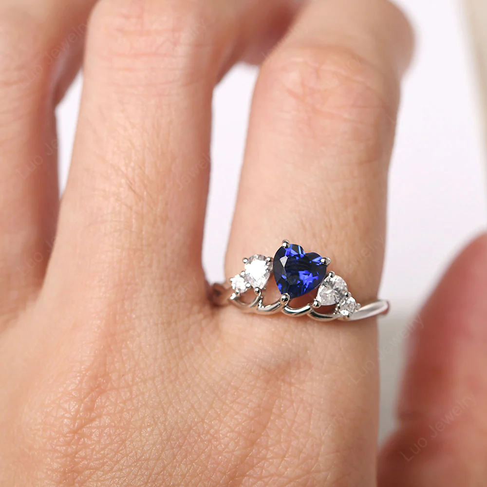 Heart Shaped Sapphire Cluster Ring - Image 5