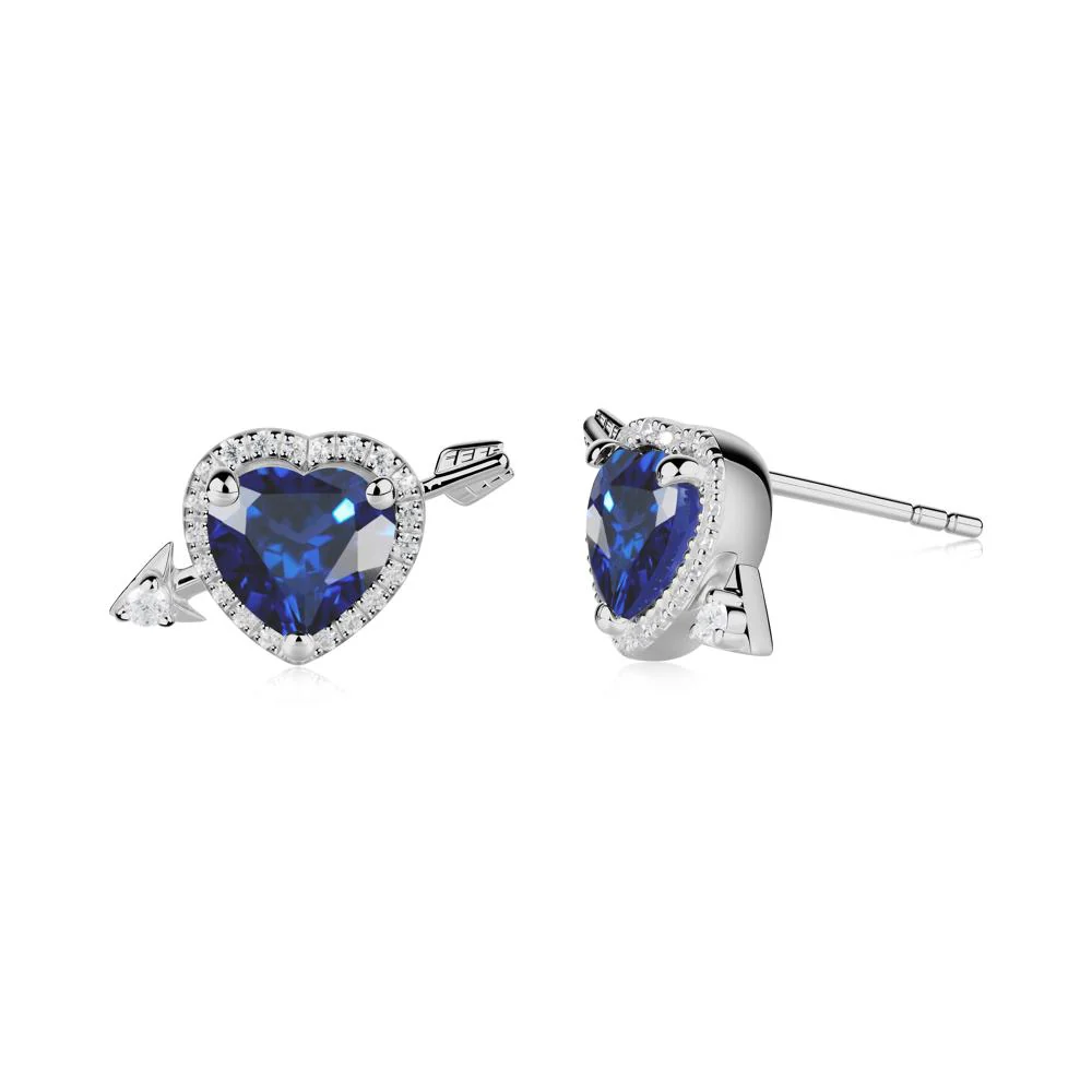 Heart Shaped Sapphire Cupid's Arrow Stud Earrings - Image 3