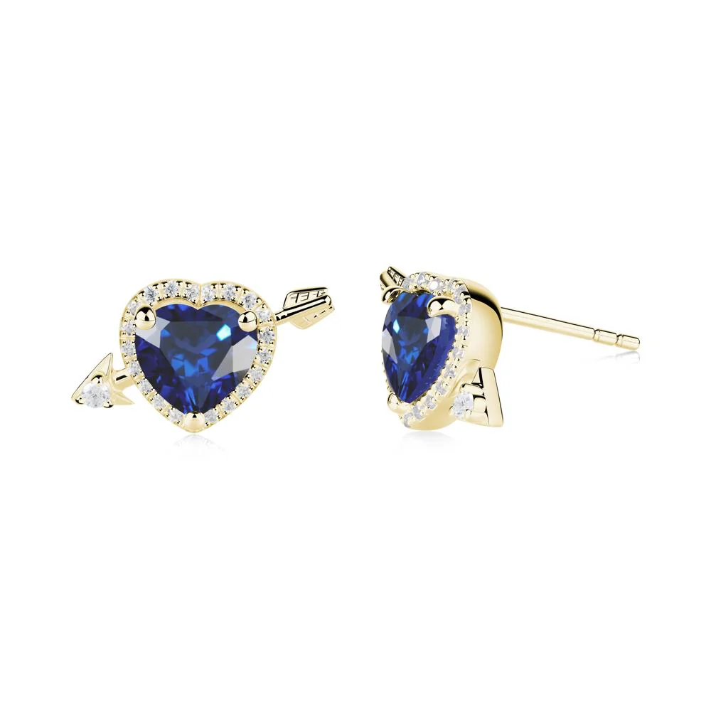 Heart Shaped Sapphire Cupid's Arrow Stud Earrings - Image 5