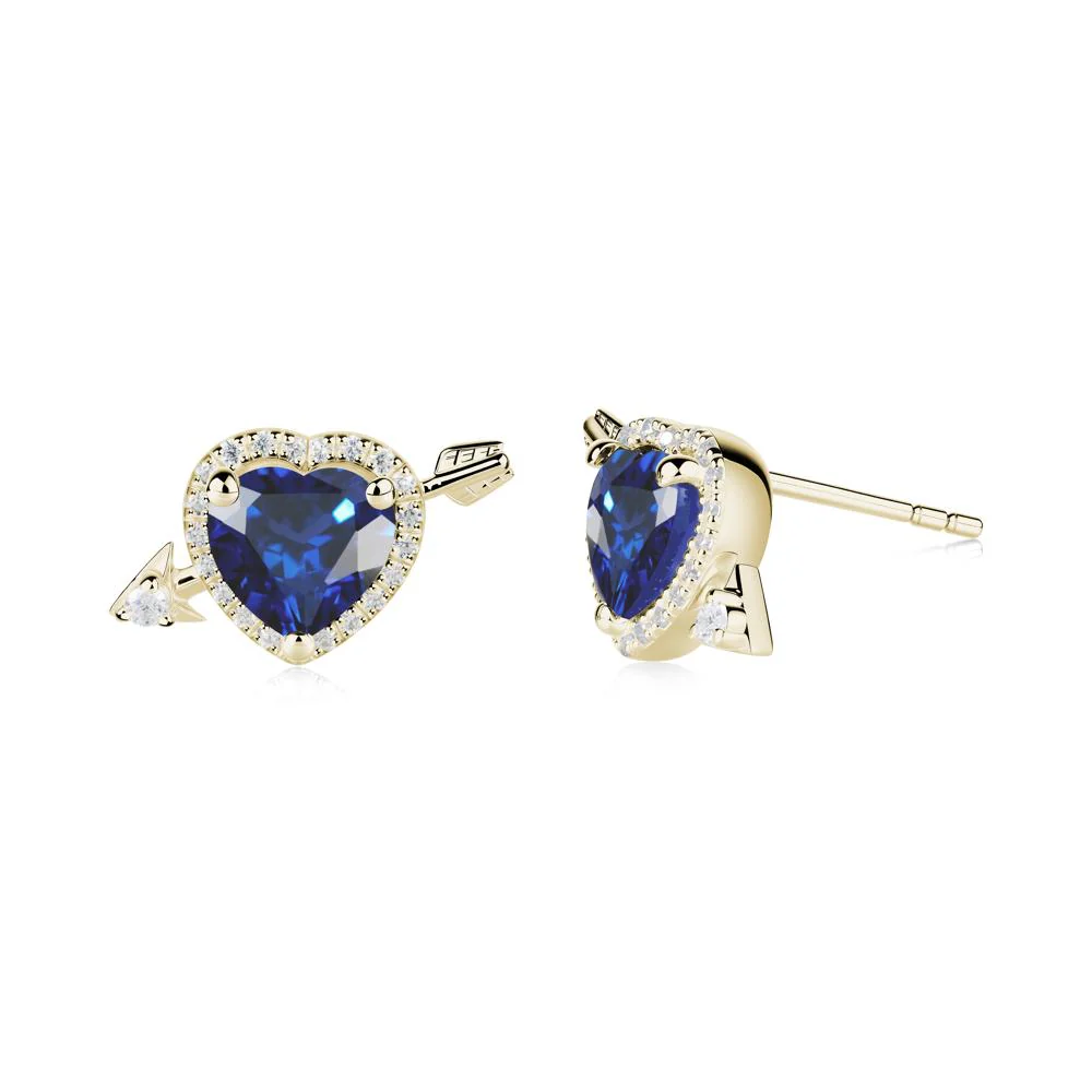 Heart Shaped Sapphire Cupid's Arrow Stud Earrings - Image 7