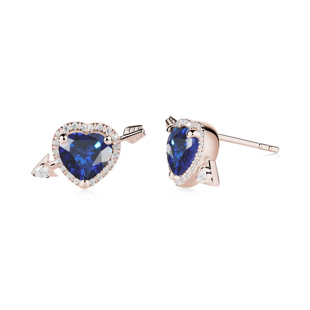 Heart Shaped Sapphire Cupid's Arrow Stud Earrings - Image 8