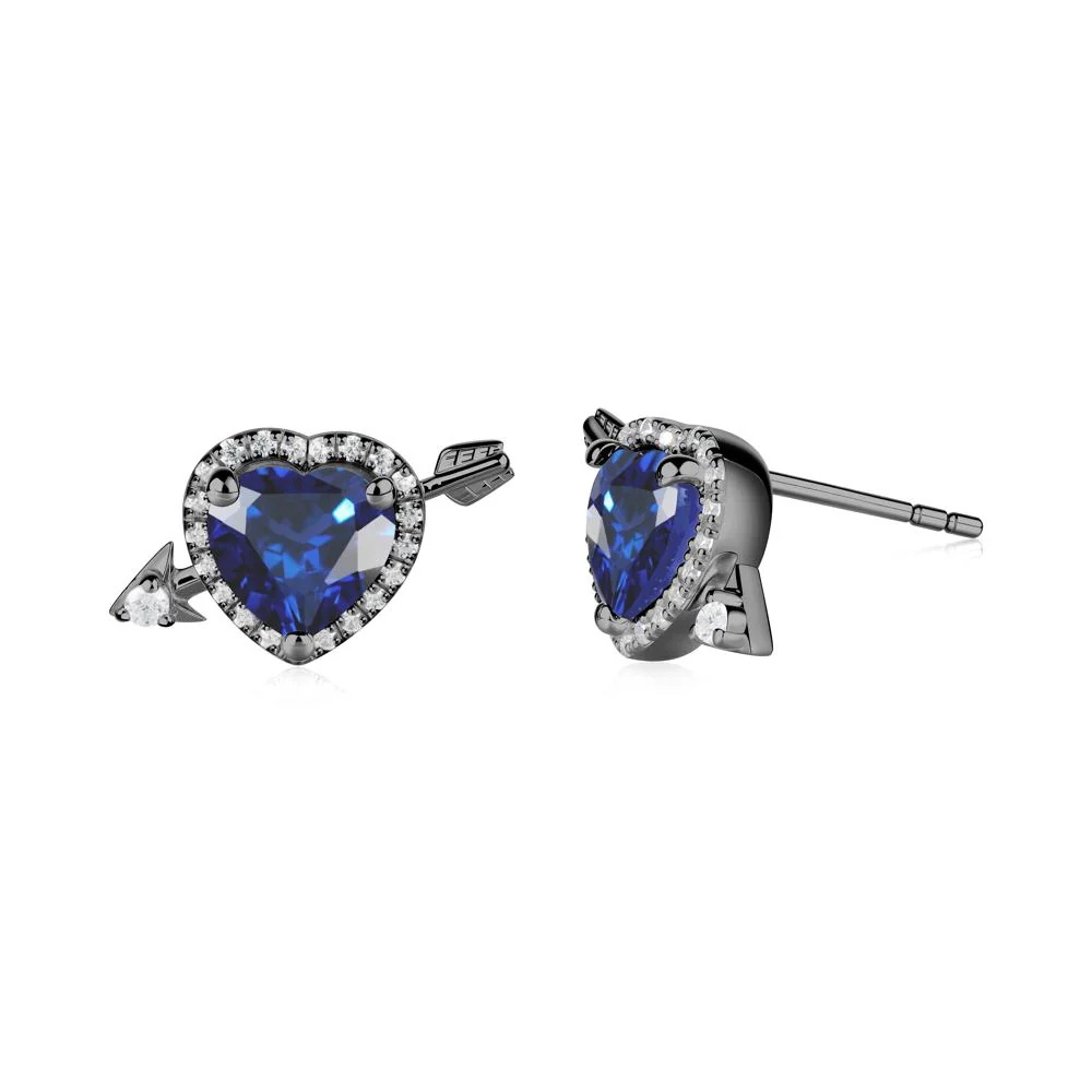 Heart Shaped Sapphire Cupid's Arrow Stud Earrings - Image 9