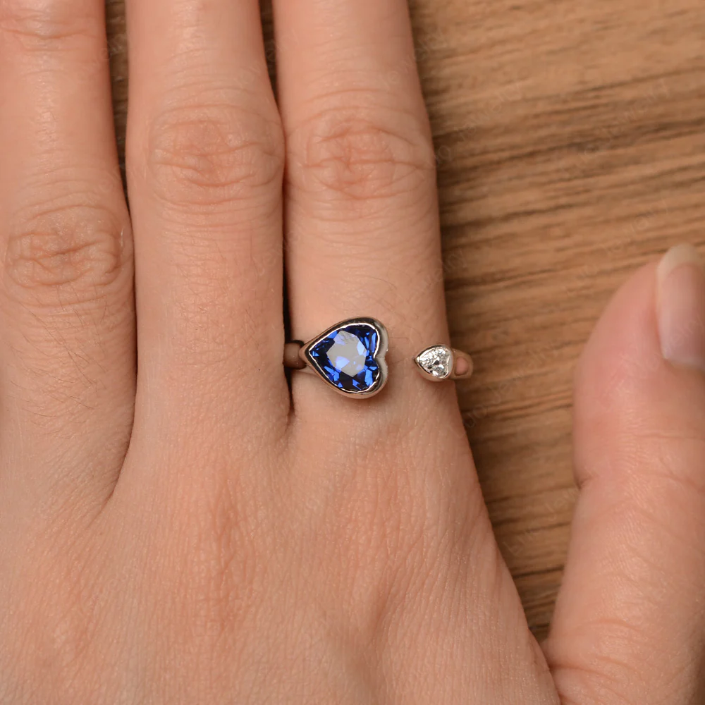 Sapphire Open Heart Engagement Ring - Image 4
