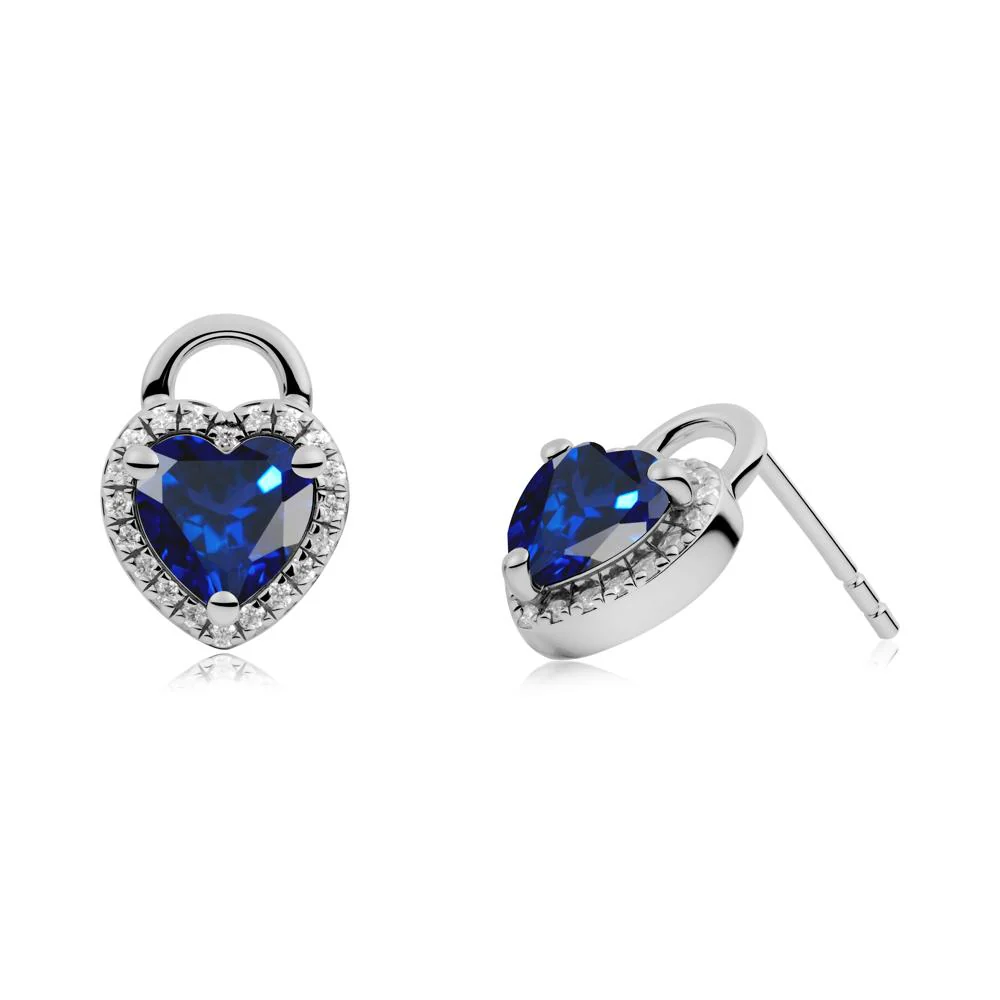 Heart Shaped Sapphire Halo Earrings - Image 3