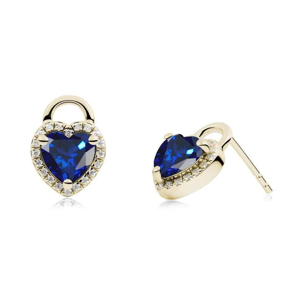 Heart Shaped Sapphire Halo Earrings - Image 4