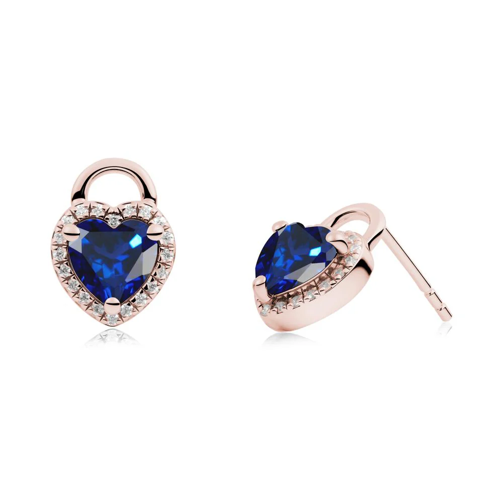 Heart Shaped Sapphire Halo Earrings - Image 7