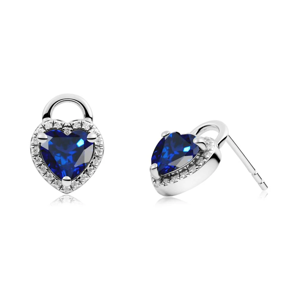 Heart Shaped Sapphire Halo Earrings - Image 9