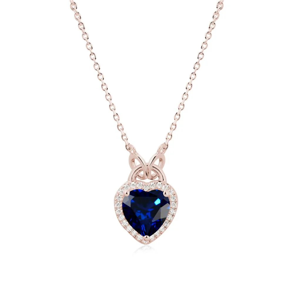 Heart Shaped Sapphire Halo Pendant Necklace - Image 2