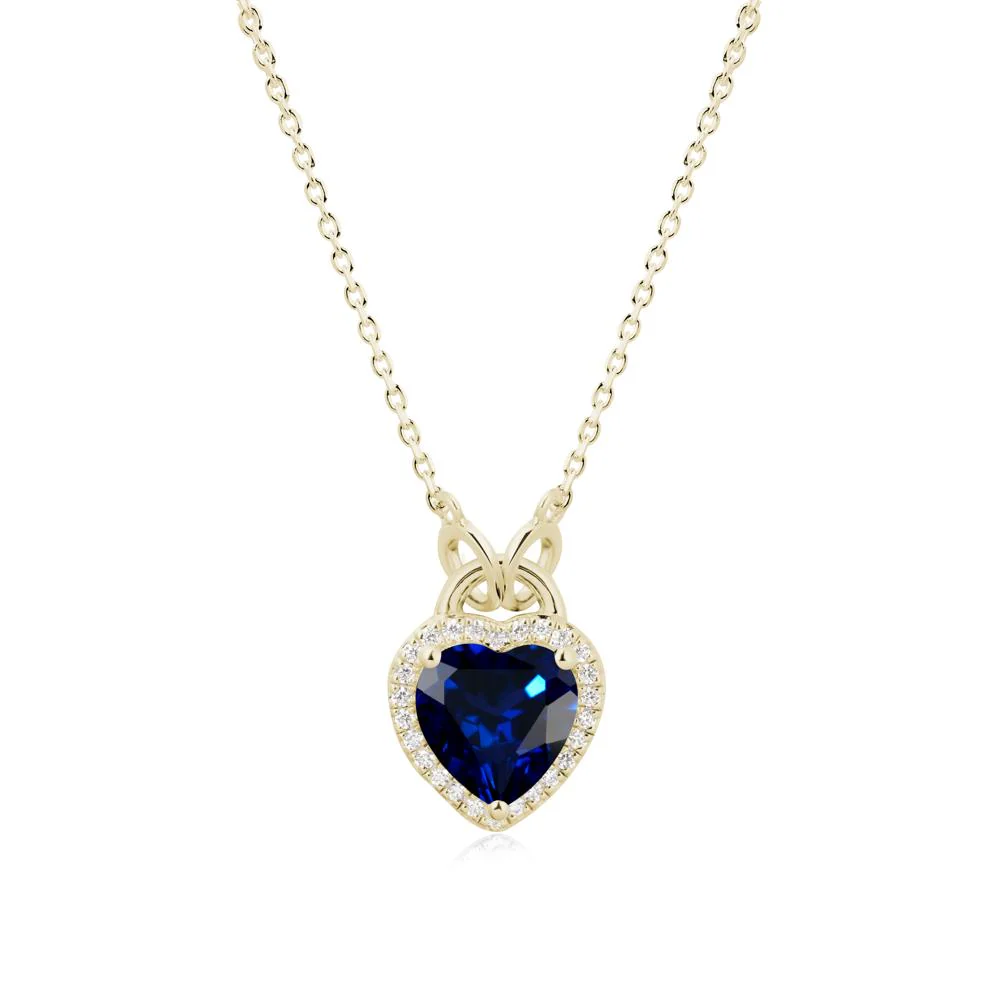 Heart Shaped Sapphire Halo Pendant Necklace - Image 4
