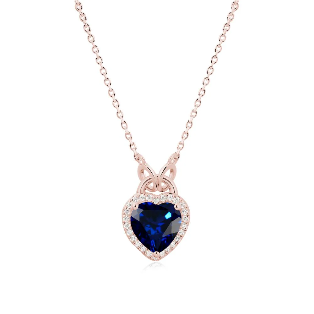 Heart Shaped Sapphire Halo Pendant Necklace - Image 5