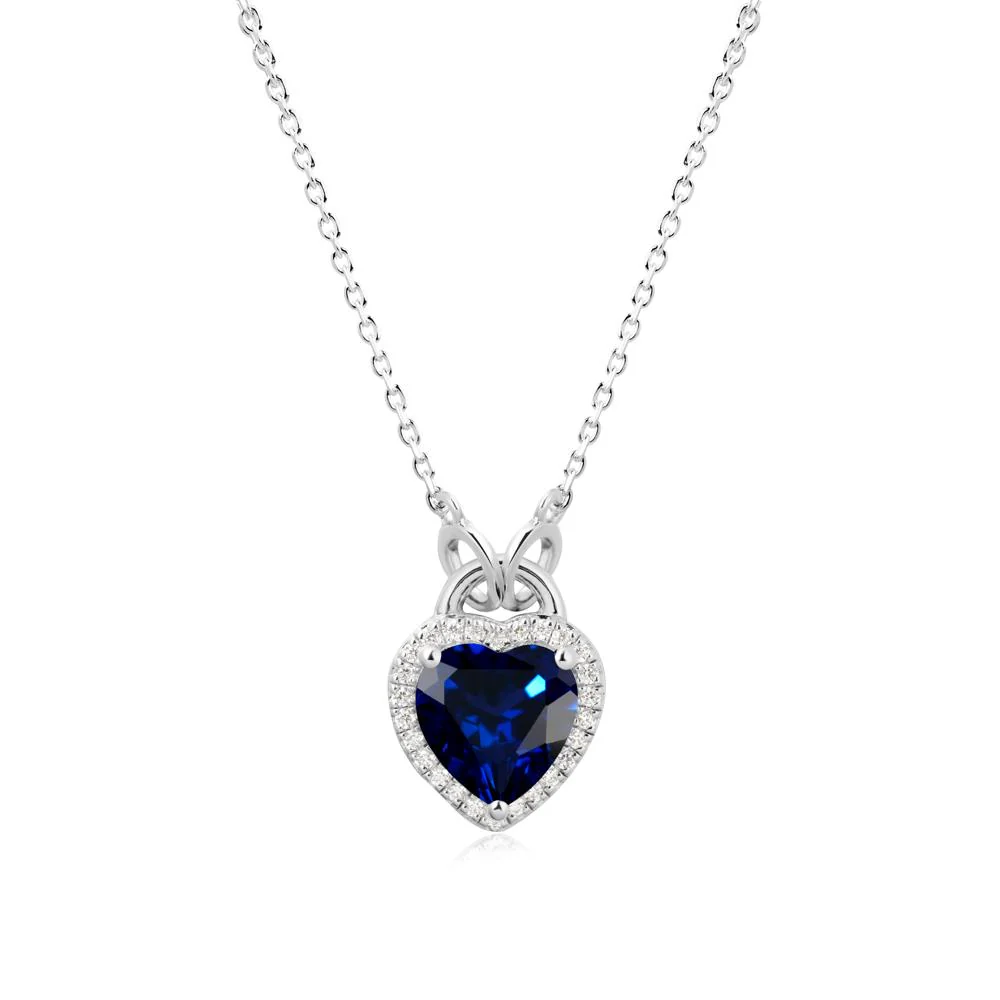 Heart Shaped Sapphire Halo Pendant Necklace - Image 6