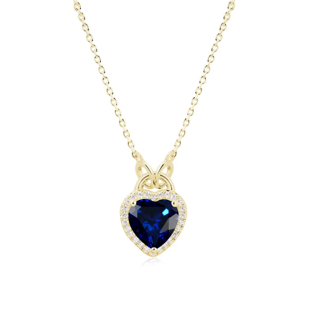 Heart Shaped Sapphire Halo Pendant Necklace - Image 7
