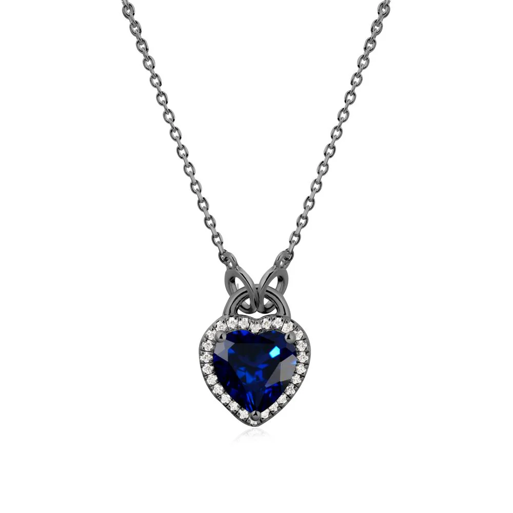 Heart Shaped Sapphire Halo Pendant Necklace - Image 8