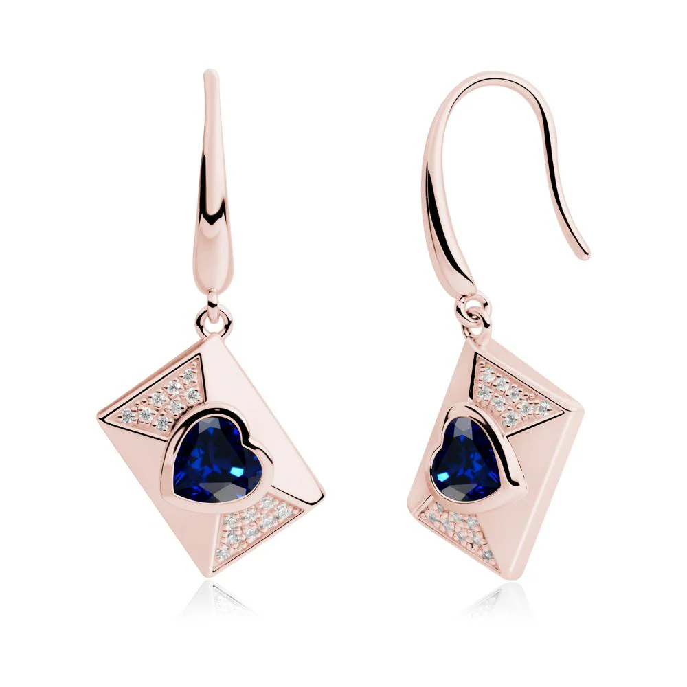 Heart Shaped Sapphire Love Letter Envelope Eearrings - Image 3