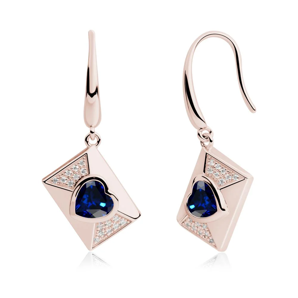 Heart Shaped Sapphire Love Letter Envelope Eearrings - Image 4