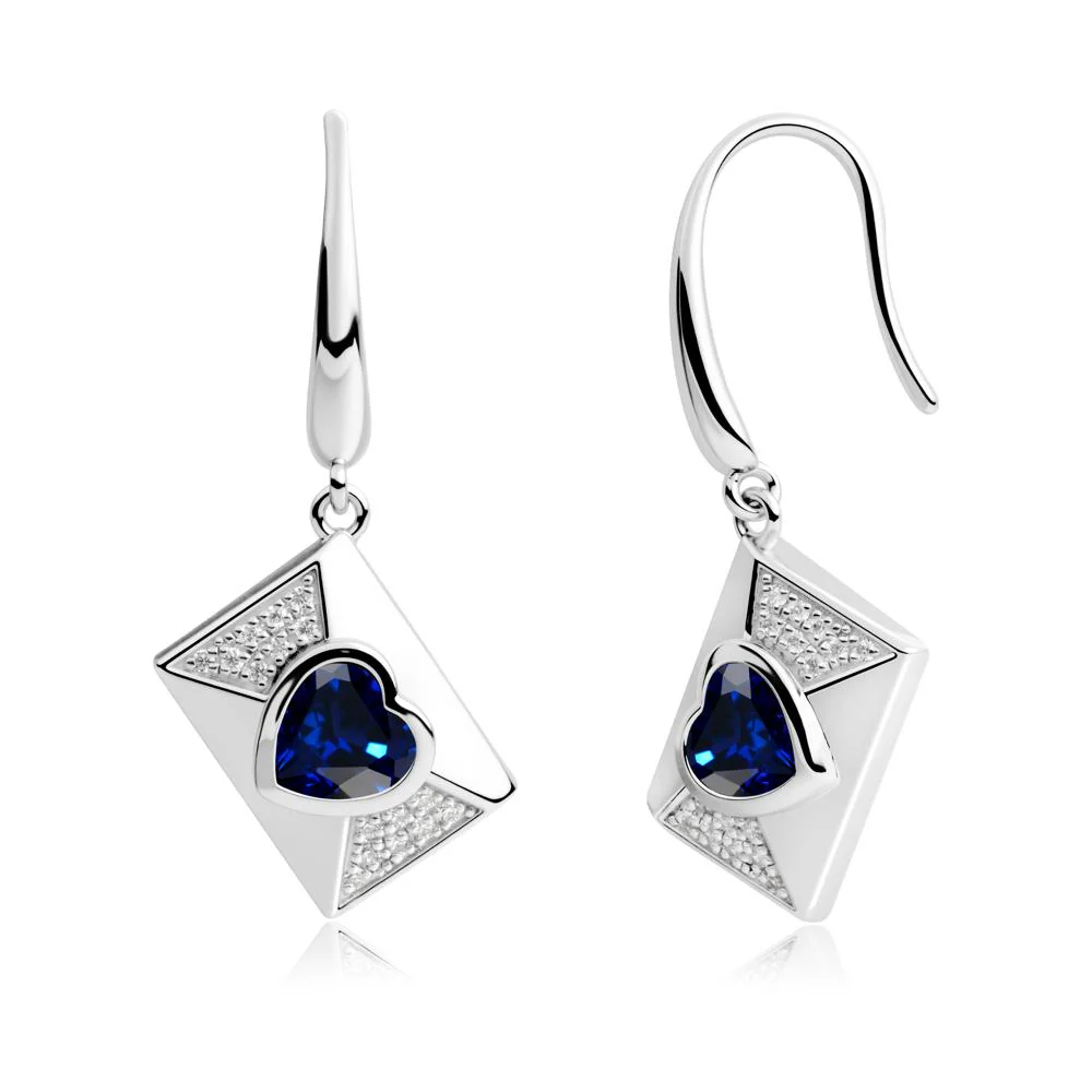 Heart Shaped Sapphire Love Letter Envelope Eearrings - Image 6