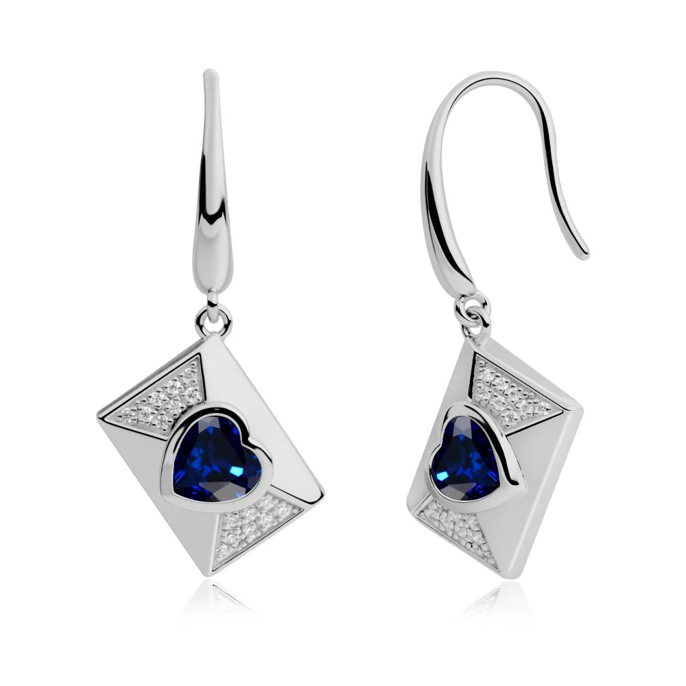 Heart Shaped Sapphire Love Letter Envelope Eearrings - Image 7
