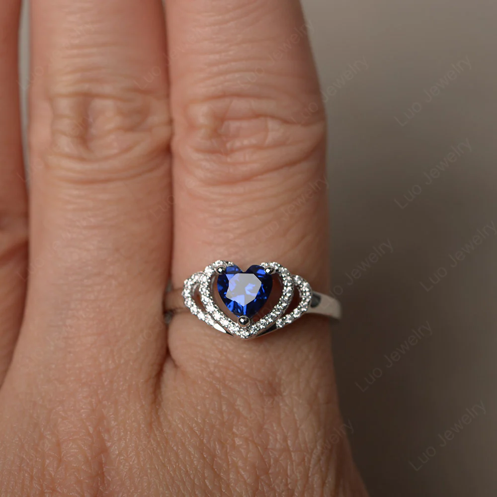 Heart Shaped Sapphire Promise Ring - Image 3