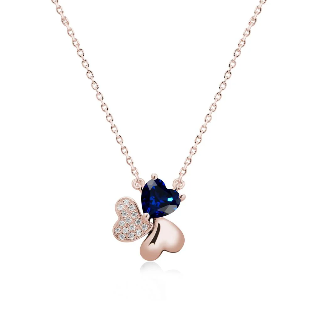 Heart Shaped Sapphire Shamrock Necklace - Image 2